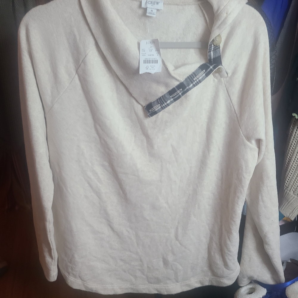 J. Crew Cream Sweater with Plaid Detail